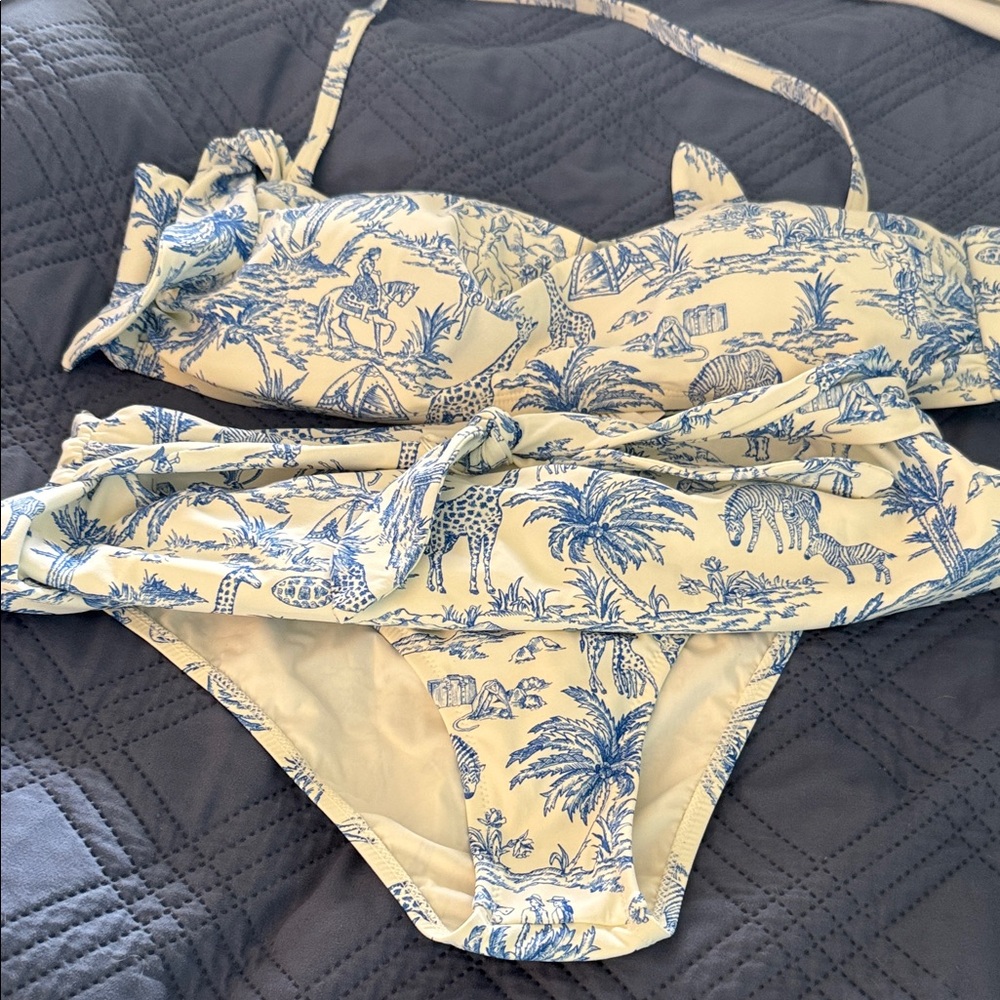 24 hr SALE Tory Burch Blue and Cream Patterned 2 pc Swimwear. NWT